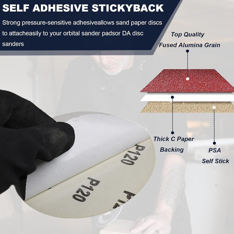SACKORANGE 50 PCS 6 Inch 400 Grit PSA Sanding Discs Self Adhesive Sticky-Back Sandpaper for 6" DA Sander Automotive Car Paint Woodworking Wood Metal Finishing - Image 3